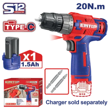Taladro Inalámbrico 3/8''12V C/Bat S/Carg
