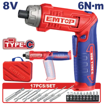 Destornillador Inalámbrico 1/4" 8V +Set Pzas
