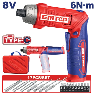 Destornillador Inalámbrico 1/4" 8V +Set Pzas