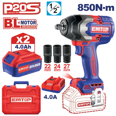 Llave Impacto Inalambrica 1/2" 20V 850Nm