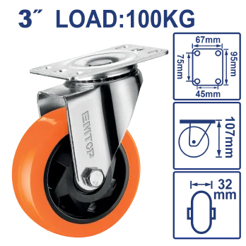 Roldana Poliuret 3"100Kg Giratoria Top Value