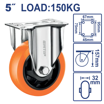 Roldana Poliuret 5" 150Kg Fija Top Value