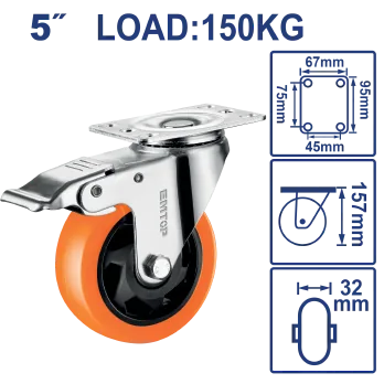Roldana Poliuret 5" 150Kg Giratoria C/Freno