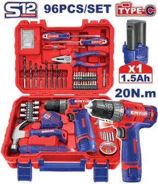 Taladro Inalámbrico 3/8"12V C/1Bat S/Carg/90Ac