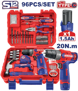 Taladro Inalámbrico 3/8"12V C/1Bat S/Carg/90Ac