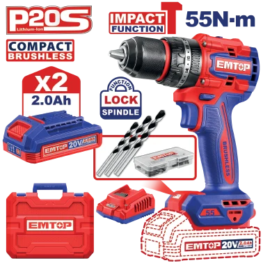 Taladro Inalámbrico 1/2"20V C/2Bat/Carg/50Ac